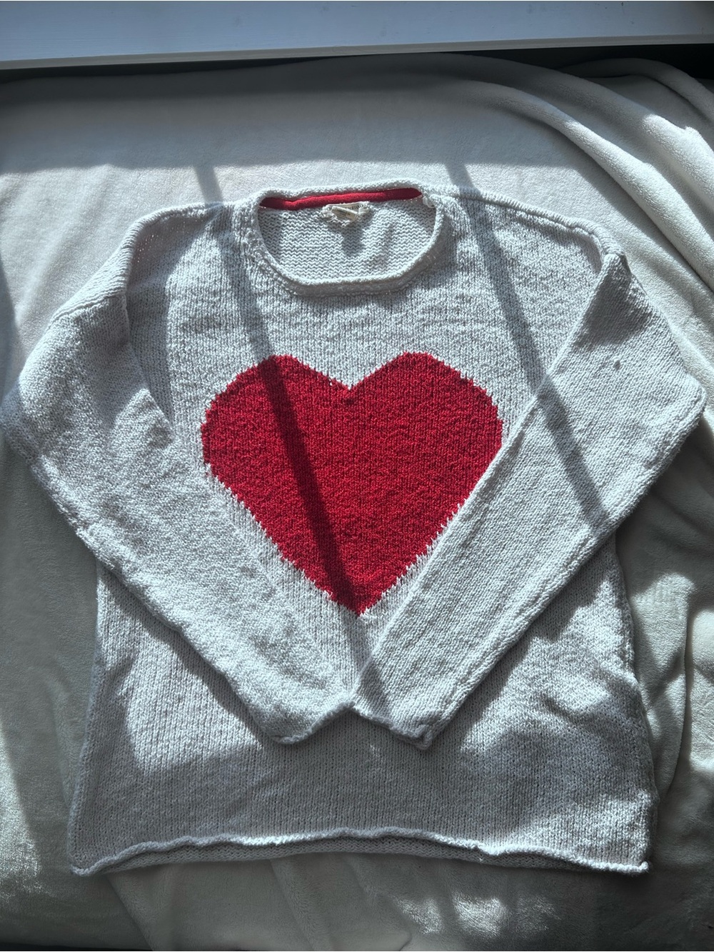 Christian Siriano White Chunky Knit Sweater with Red Heart